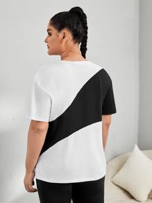 Plus Letter Graphic Two Tone Sports Tee - Black and White - View 2