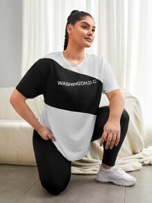 Plus Letter Graphic Two Tone Sports Tee - Black and White - View 6