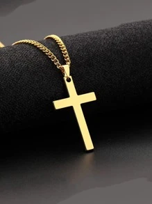 Men Cross Pendant Necklace - Yellow Gold - View 1