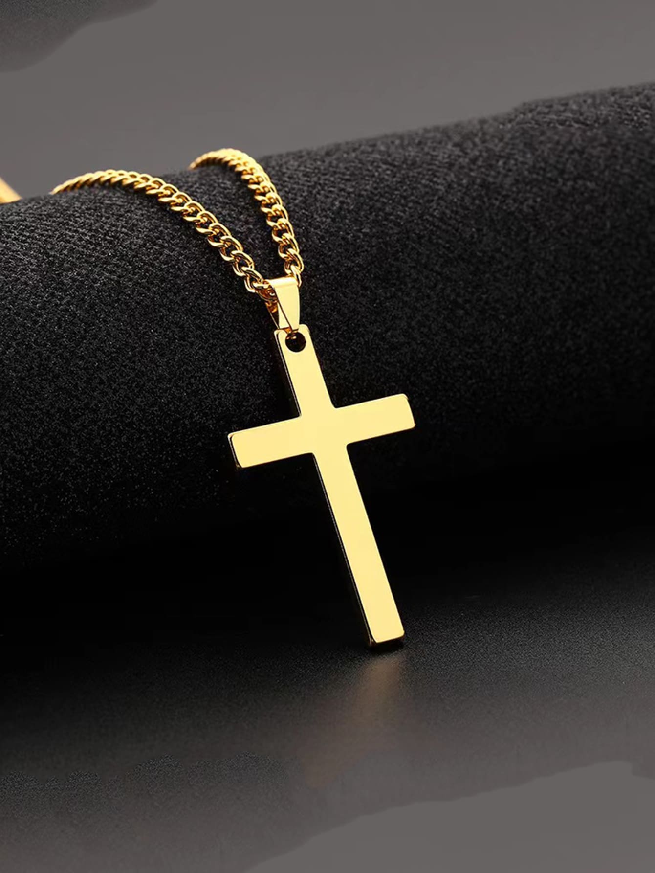 Men Cross Pendant Necklace - Yellow Gold - View 1