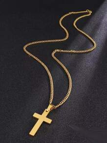 Men Cross Pendant Necklace - Yellow Gold - View 2