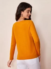 SHEIN BASICS Solid Round Neck Long Sleeve Tee For Summer - Orange - View 2