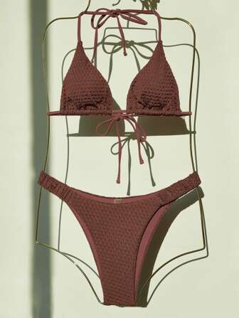 Costume bikini estivo a triangolo solido con taglio alto