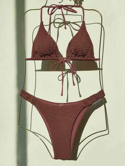 Costume bikini estivo a triangolo solido con taglio alto
