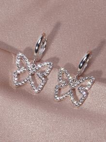 2 piezas Pendientes largos con diamante de imitación con mariposa - Plateado - Ver 1