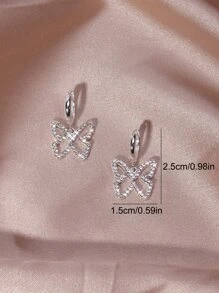 2 piezas Pendientes largos con diamante de imitación con mariposa - Plateado - Ver 4