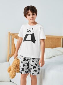 Boys Panda & Letter Graphic PJ Set - Multicolor - View 1