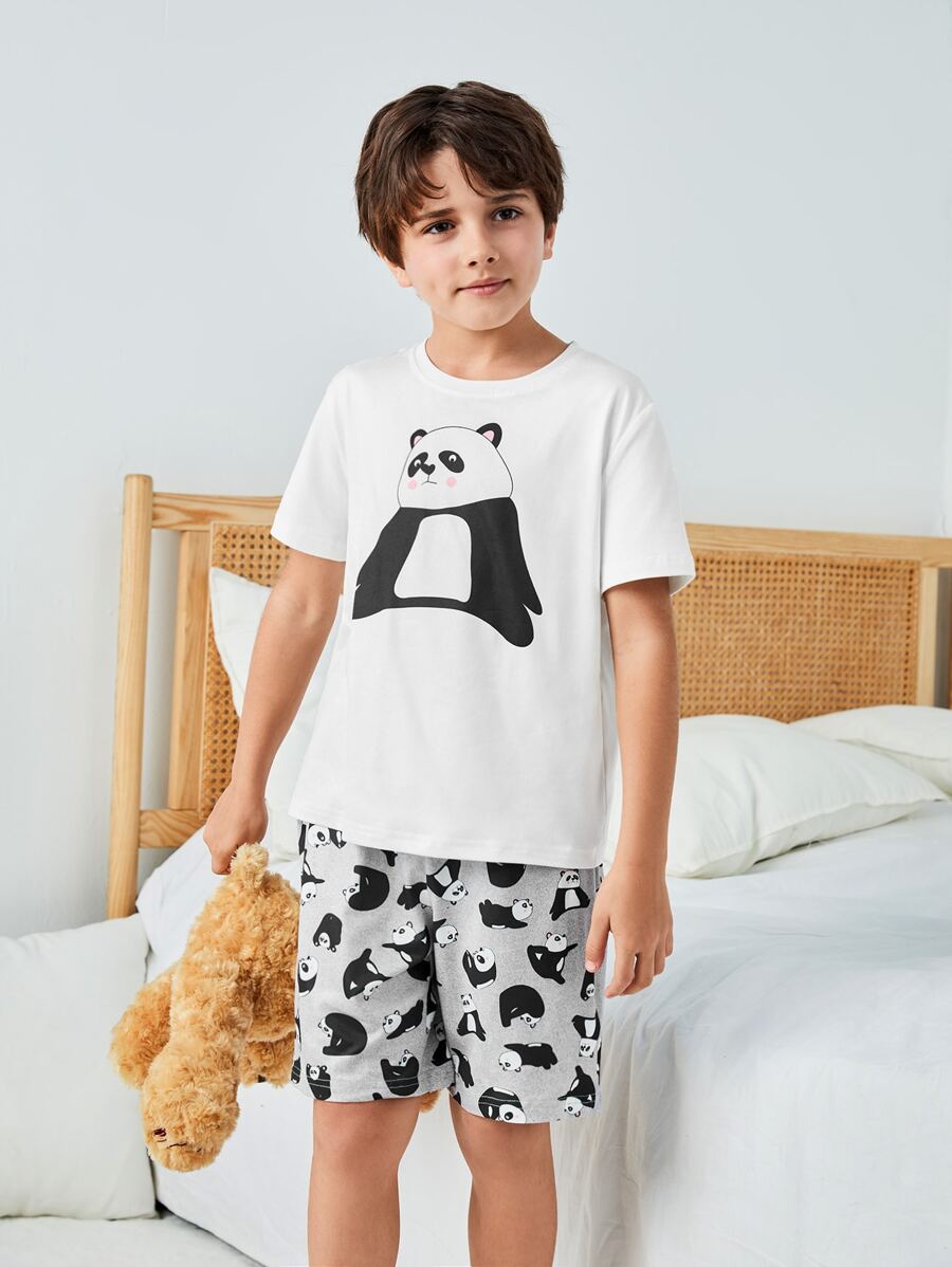 Boys Panda & Letter Graphic PJ Set - Multicolor - View 1