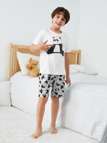 Boys Panda & Letter Graphic PJ Set - Multicolor - View 3