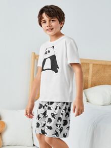 Boys Panda & Letter Graphic PJ Set - Multicolor - View 4