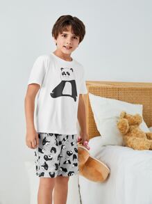 Boys Panda & Letter Graphic PJ Set - Multicolor - View 6