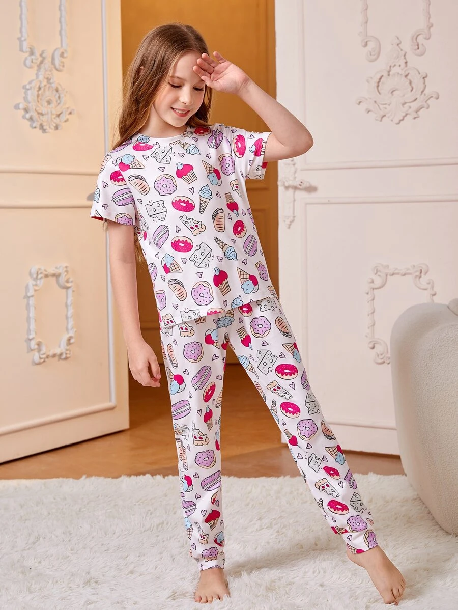 Chicas Conjunto de pijama con estampado de dibujos animados - Blanco - Ver 1