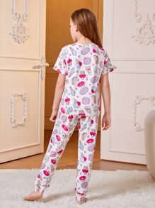 Chicas Conjunto de pijama con estampado de dibujos animados - Blanco - Ver 2
