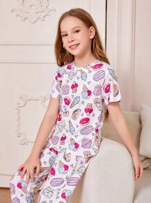 Chicas Conjunto de pijama con estampado de dibujos animados - Blanco - Ver 3