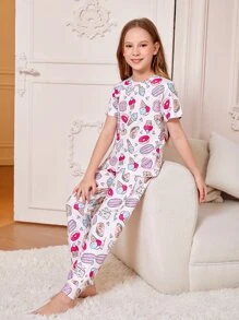 Chicas Conjunto de pijama con estampado de dibujos animados - Blanco - Ver 5