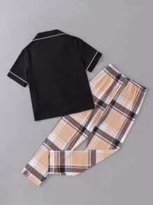 Boys Plaid Button Front Shirt & Trousers PJ Set - Multicolor - View 2
