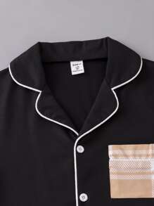 Boys Plaid Button Front Shirt & Trousers PJ Set - Multicolor - View 3