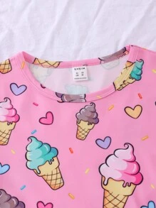 女孩冰淇淋印花緊身睡衣套裝 - 粉色 - 查看 3