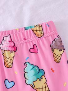 女孩冰淇淋印花緊身睡衣套裝 - 粉色 - 查看 5
