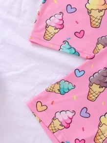 女孩冰淇淋印花緊身睡衣套裝 - 粉色 - 查看 6