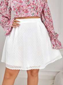 SHEIN VCAY Plus Swiss Dot Guipure Lace Trim Skirt - White - View 1