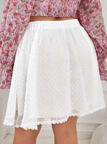 SHEIN VCAY Plus Swiss Dot Guipure Lace Trim Skirt - White - View 3