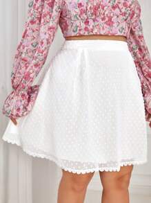 SHEIN VCAY Plus Swiss Dot Guipure Lace Trim Skirt - White - View 2