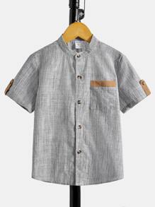 SHEIN Toddler Boys Button Front Pocket Patched Shirt - Grey - View 1