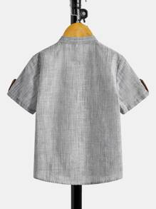 SHEIN Toddler Boys Button Front Pocket Patched Shirt - Grey - View 2