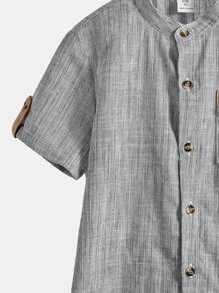 SHEIN Toddler Boys Button Front Pocket Patched Shirt - Grey - View 3