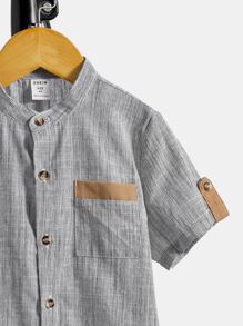 SHEIN Toddler Boys Button Front Pocket Patched Shirt - Grey - View 4