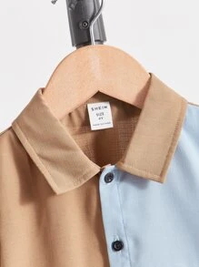 SHEIN Toddler Boys Colourblock Button Front Shirt - Multicolor - View 3