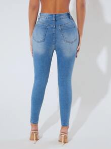 SHEIN PETITE Jeans ajustados desgarro - Lavado ligero - Ver 2