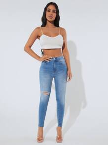SHEIN PETITE Jeans ajustados desgarro - Lavado ligero - Ver 3