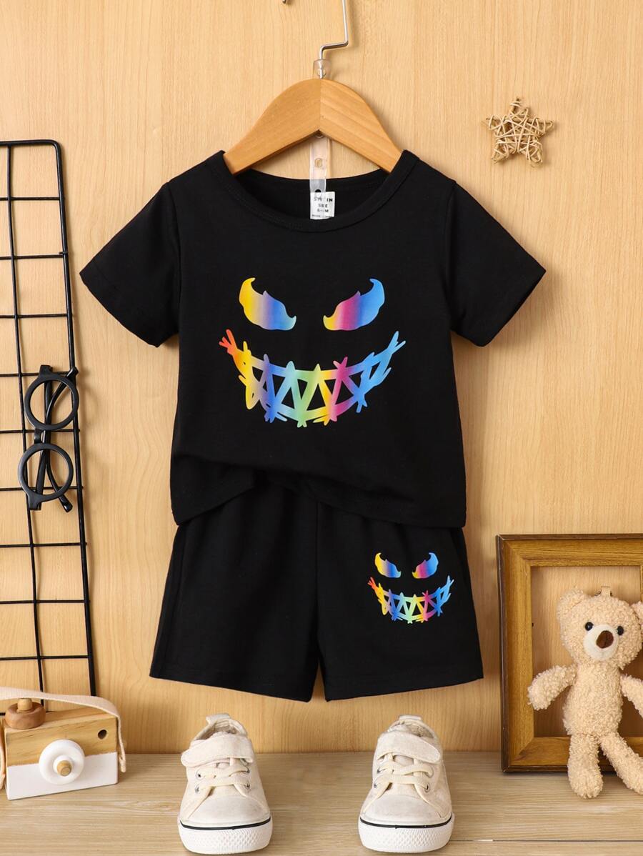 Baby Boy Cartoon Graphic Tee & Shorts - Black - View 1