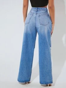 SHEIN PETITE Jeans desgarro bajo con abertura de pierna ancha - Lavado ligero - Ver 3