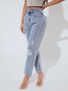 SHEIN PETITE Jeans ajustados mom desgarro