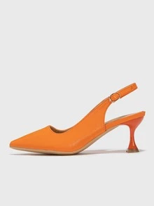 質感紋理酒杯高跟露跟高跟鞋 - 橘色 - 查看 4