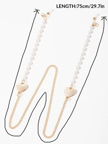 Heart & Faux Pearl Decor Glasses Chain - Multicolor - View 7