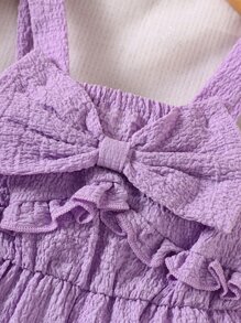 嬰兒前蝴蝶結褶邊吊帶連體短褲 - 紫色 - 查看 3