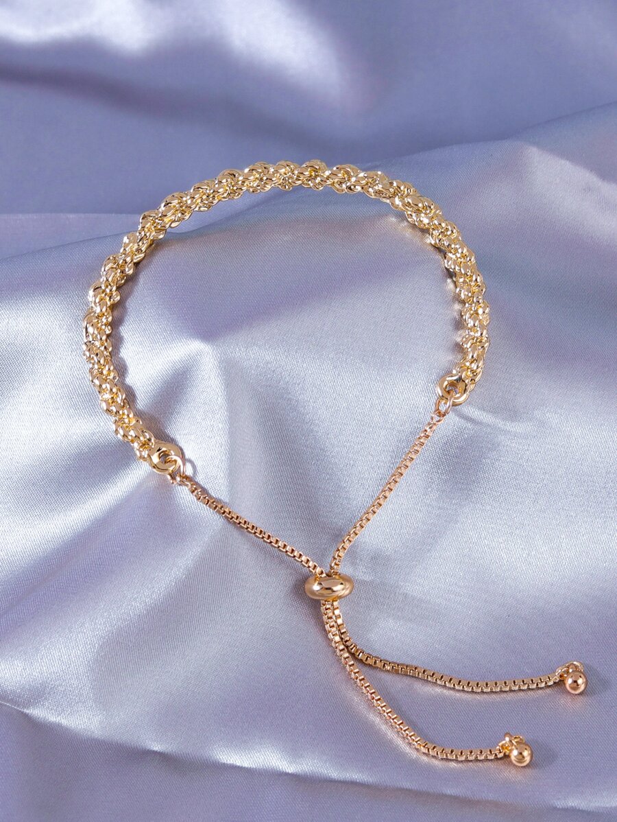 1pc Women Fashionable Knotted Rope Bracelet, Minimalist & Suitable For Summer - Yellow Gold - View 1