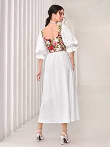 Modelyn Floral Print Flounce Sleeve Dress Long Evening Dresses - White - View 3