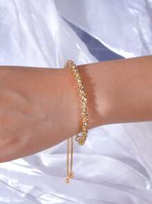 1pc Women Fashionable Knotted Rope Bracelet, Minimalist & Suitable For Summer - Yellow Gold - View 2