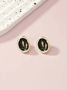 1 Cặp bông tai đính hoa men cổ điển thời trang, thích hợp để đeo hàng ngày - màu đen - Xem 2