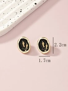 1 Cặp bông tai đính hoa men cổ điển thời trang, thích hợp để đeo hàng ngày - màu đen - Xem 3