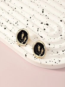 1 Cặp bông tai đính hoa men cổ điển thời trang, thích hợp để đeo hàng ngày - màu đen - Xem 4