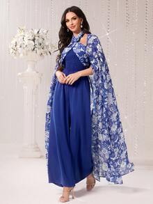 Modelyn Áo liền quần nữ Hội Chữ thập Hoa Boho - Màu xanh lam - Xem 2