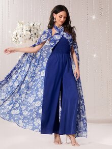 Modelyn Áo liền quần nữ Hội Chữ thập Hoa Boho - Màu xanh lam - Xem 4