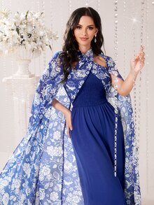 Modelyn Áo liền quần nữ Hội Chữ thập Hoa Boho - Màu xanh lam - Xem 5