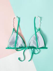 Ribbed Knit Triangle Bikini Top - Green - View 2